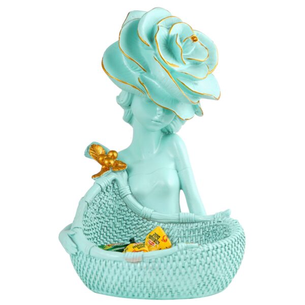 LADY with Basket Showpiece for Home Decor light green Showpiece | Girl Basket Showpiece & Office Decor Showpiece - Image 3