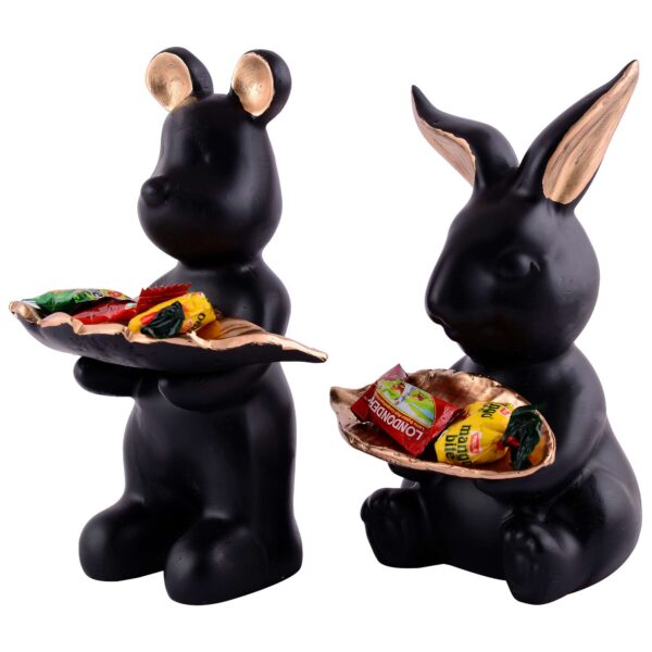 Set of 2 Rabbits in Black Decorative Showpiece for Home Decor Showpiece | Home Kitchen Decor | Office Decorative Item - 13 cm - Image 3