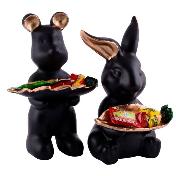 Set of 2 Rabbits in Black Decorative Showpiece for Home Decor Showpiece | Home Kitchen Decor | Office Decorative Item - 13 cm - Image 4